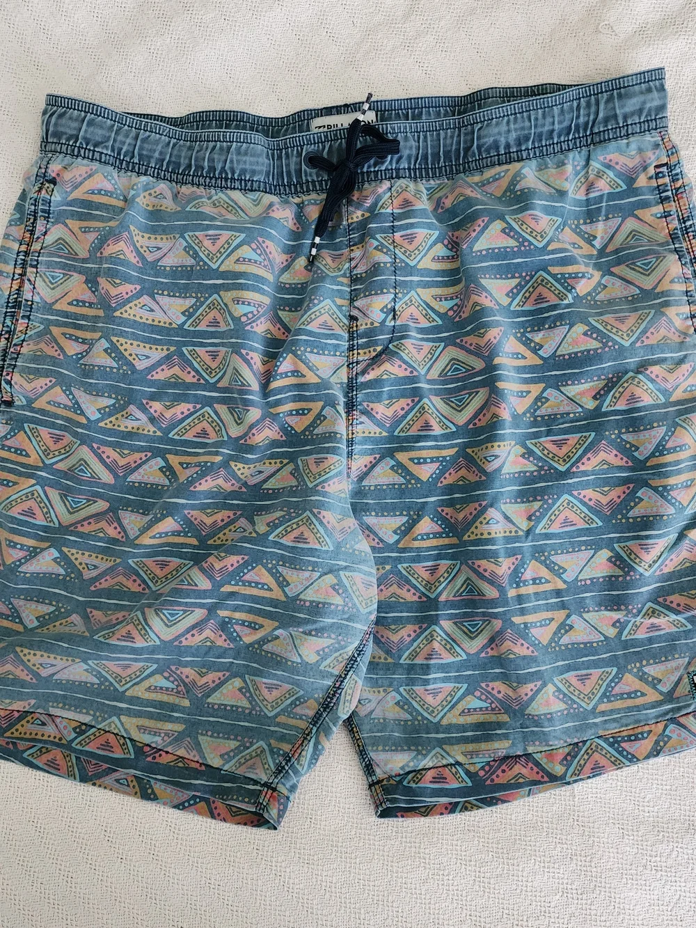 Billabong Recycler Sundays Layback Swim Trunks Blue/Orange Geometric